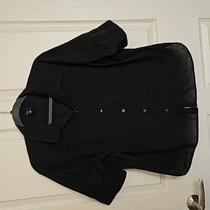 Gap Women's Black Button Down Elbow Length Sleeve Top Size XL